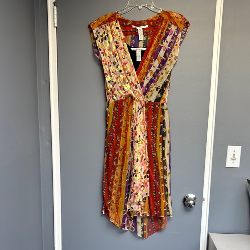 Diane Von Furstenberg Orange Gold Wrap Sundress